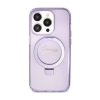 Guess Ring Stand Script Glitter MagSafe - Etui iPhone 15 Pro (fioletowy)