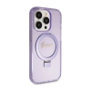 Guess Ring Stand Script Glitter MagSafe - Etui iPhone 15 Pro (fioletowy)