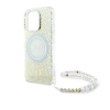 Guess IML Flowers Allover Electro With Pearl Strap MagSafe - Etui iPhone 16 Pro (biały)
