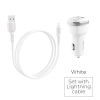 Borofone - ładowarka samochodowa 2x USB kabel Lightning w zestawie, biały