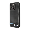 BMW Leather Carbon Blue Line - Etui iPhone 13 Pro Max (Czarny)