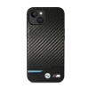 BMW Leather Carbon Blue Line - Etui iPhone 14 (Czarny)