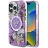 Guess Glitter Flowers Triangle Buttons MagSafe - Etui do iPhone 16 Pro (fioletowy)