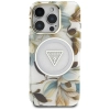 Guess Glitter Flowers Triangle Buttons MagSafe - Etui do iPhone 16 Pro (biały)