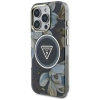 Guess Glitter Flowers Triangle Buttons MagSafe - Etui do iPhone 16 Pro (czarny)