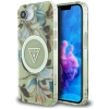Guess IML Metal Glitter Flowers Triangle MagSafe - Etui do iPhone 16e (zielony)