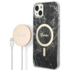 Guess Bundle Pack MagSafe IML Marble - Zestaw etui + ładowarka MagSafe iPhone 14 Plus (czarny/złoty)