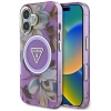 Guess Glitter Flowers Triangle Buttons MagSafe - Etui do iPhone 16 (fioletowy)