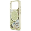 Guess IML Glitter Flowers Triangle MagSafe - Etui iPhone 17 Pro (zielony)