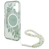 Guess IML Flowers With Pearl Strap MagSafe - Etui iPhone 16 Plus (zielony)