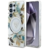 Guess Glitter Flowers Triangle Buttons MagSafe - Etui do Samsung Galaxy S25 Ultra (biały)