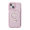 Guess Ring Stand Script Glitter MagSafe - Etui iPhone 15 Plus (różowy)