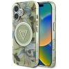 Guess Glitter Flowers Triangle Buttons MagSafe - Etui do iPhone 16 zielony