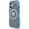 Guess IML Metal Glitter 4G Circle Triangle MagSafe - Etui do iPhone 16 (niebieski)