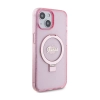 Guess Ring Stand Script Glitter MagSafe - Etui iPhone 15 (różowy)