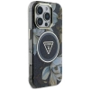 Guess Glitter Flowers Triangle Buttons MagSafe - Etui do iPhone 16 Pro (czarny)