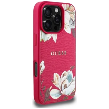 Guess Grained Printed Flower Pattern MagSafe - Etui do iPhone 16 Pro Max (fuksja)