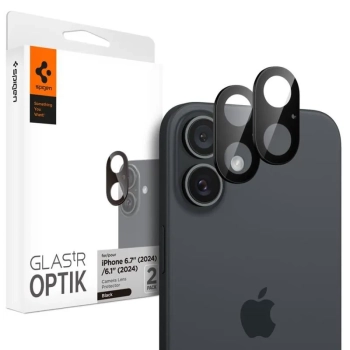 Spigen Optik GLAS.TR Camera Protector 2-Pack - Szkło ochronne na obiektyw do iPhone 16 / 16 Plus (2 szt) (Czarny)