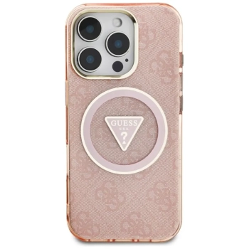 Guess IML Metal Glitter 4G Circle Triangle MagSafe - Etui do iPhone 16 Pro (różowy)