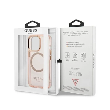 Guess Gold Outline Translucent MagSafe - Etui iPhone 13 Pro Max (różowy)