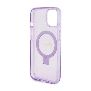 Guess Ring Stand Script Glitter MagSafe - Etui iPhone 15 (fioletowy)