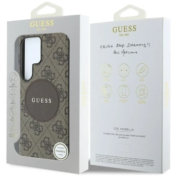 Guess 4G Round Patch Classic Logo MagSafe - Etui do Samsung Galaxy S25 Ultra (brązowy)