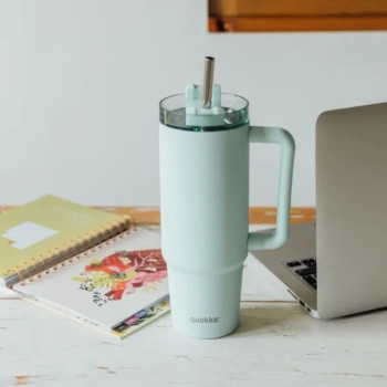 Quokka Stream - Kubek termiczny ze stali nierdzewnej 950 ml ze słomką (Turquoise)