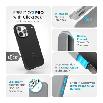 Speck Presidio2 Pro ClickLock & MagSafe - Etui iPhone 15 Pro Max (Black / Slate Grey / White)