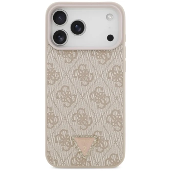 Guess Leather 4G Triangle Strass MagSafe - Etui iPhone 17 Pro Max (różowy)
