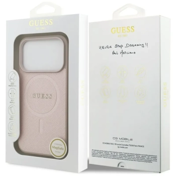 Guess Saffiano Classic Logo MagSafe - Etui iPhone 17 Pro (różowy)