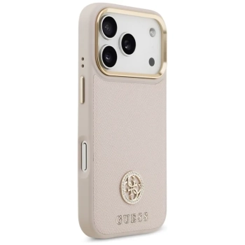 Guess Grained Strass Logo MagSafe - Etui iPhone 17 Pro (różowy)