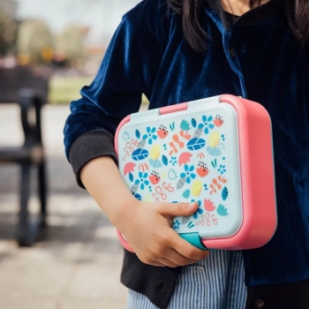 Quokka Twist Kids - Pojemnik plastikowy na żywność z podwójnymi ściankami / lunchbox (Flowers)