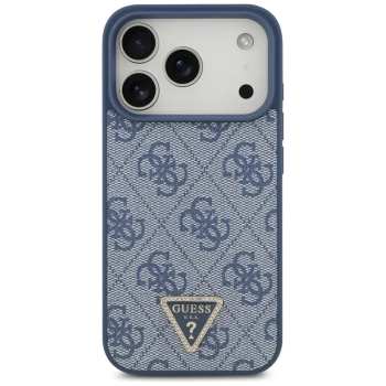 Guess Leather 4G Triangle Strass MagSafe - Etui iPhone 17 Pro (niebieski)