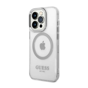 Guess Metal Outline MagSafe - Etui iPhone 14 Pro Max (przezroczysty / srebrny)