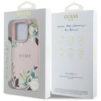 Guess Grained Printed Flower Pattern MagSafe - Etui do iPhone 16 Pro Max (różowy)