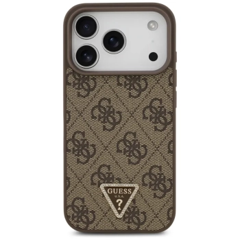 Guess Leather 4G Triangle Strass MagSafe - Etui iPhone 17 Pro (brązowy)
