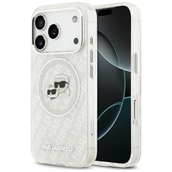 Karl Lagerfeld IML Glitter Karl & Choupette Heads Logo MagSafe - Etui iPhone 17 Pro (szary)