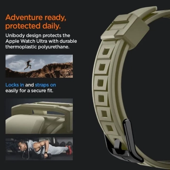 Spigen Rugged Armor Pro - Pasek z obudową do Apple Watch Ultra 49 mm (Vintage Khaki)
