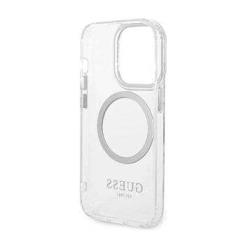 Guess Metal Outline MagSafe - Etui iPhone 14 Pro Max (przezroczysty / srebrny)