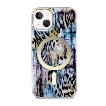 Guess Leopard MagSafe - Etui iPhone 14 (Niebieski)