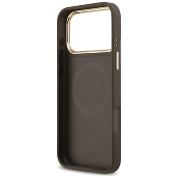 Guess Grained Strass Logo MagSafe - Etui iPhone 17 Pro Max (brązowy)