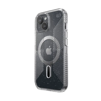 Speck Presidio Lux Grip ClickLock & Magsafe - Etui iPhone 15 / iPhone 14 / iPhone 13 (Clear / Platinium Glitter / Chrome Finish / Serene Silver)