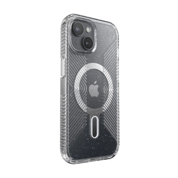 Speck Presidio Lux Grip ClickLock & Magsafe - Etui iPhone 15 / iPhone 14 / iPhone 13 (Clear / Platinium Glitter / Chrome Finish / Serene Silver)