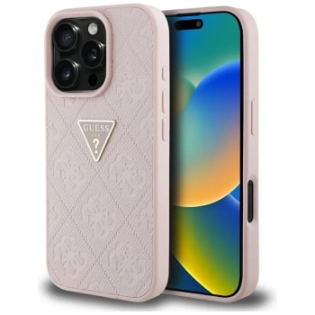 Guess Hot Stamp 4G Pattern Triangle Metal Logo - Etui do iPhone 16 Pro (różowy)