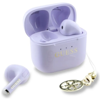 Guess Glossy Effect Printed Classic Logo & Charm - Słuchawki Bluetooth TWS + etui ładujące (lawendowy)