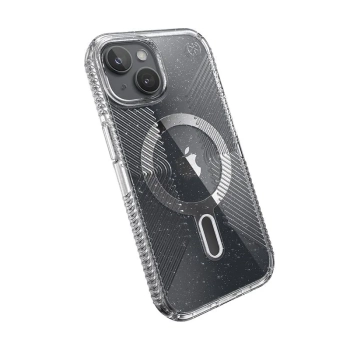 Speck Presidio Lux Grip ClickLock & Magsafe - Etui iPhone 15 / iPhone 14 / iPhone 13 (Clear / Platinium Glitter / Chrome Finish / Serene Silver)