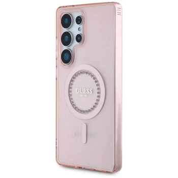 Guess Rhinestones Printed Classic Logo MagSafe - Etui do Samsung Galaxy S25 Ultra (różowy)