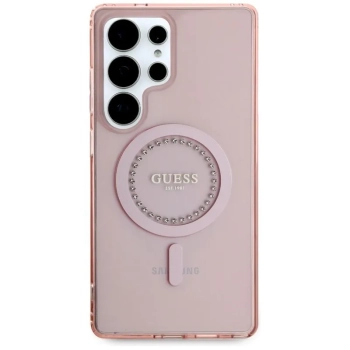 Guess Rhinestones Printed Classic Logo MagSafe - Etui do Samsung Galaxy S25 Ultra (różowy)