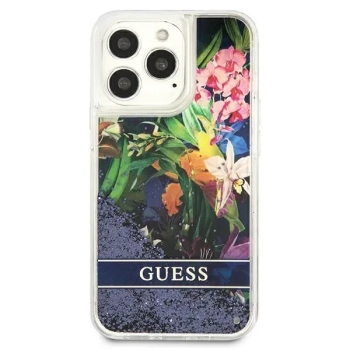 Guess Liquid Glitter Flower - Etui iPhone 13 Pro (niebieski)