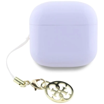 Guess Glossy Effect Printed Classic Logo & Charm - Słuchawki Bluetooth TWS + etui ładujące (lawendowy)